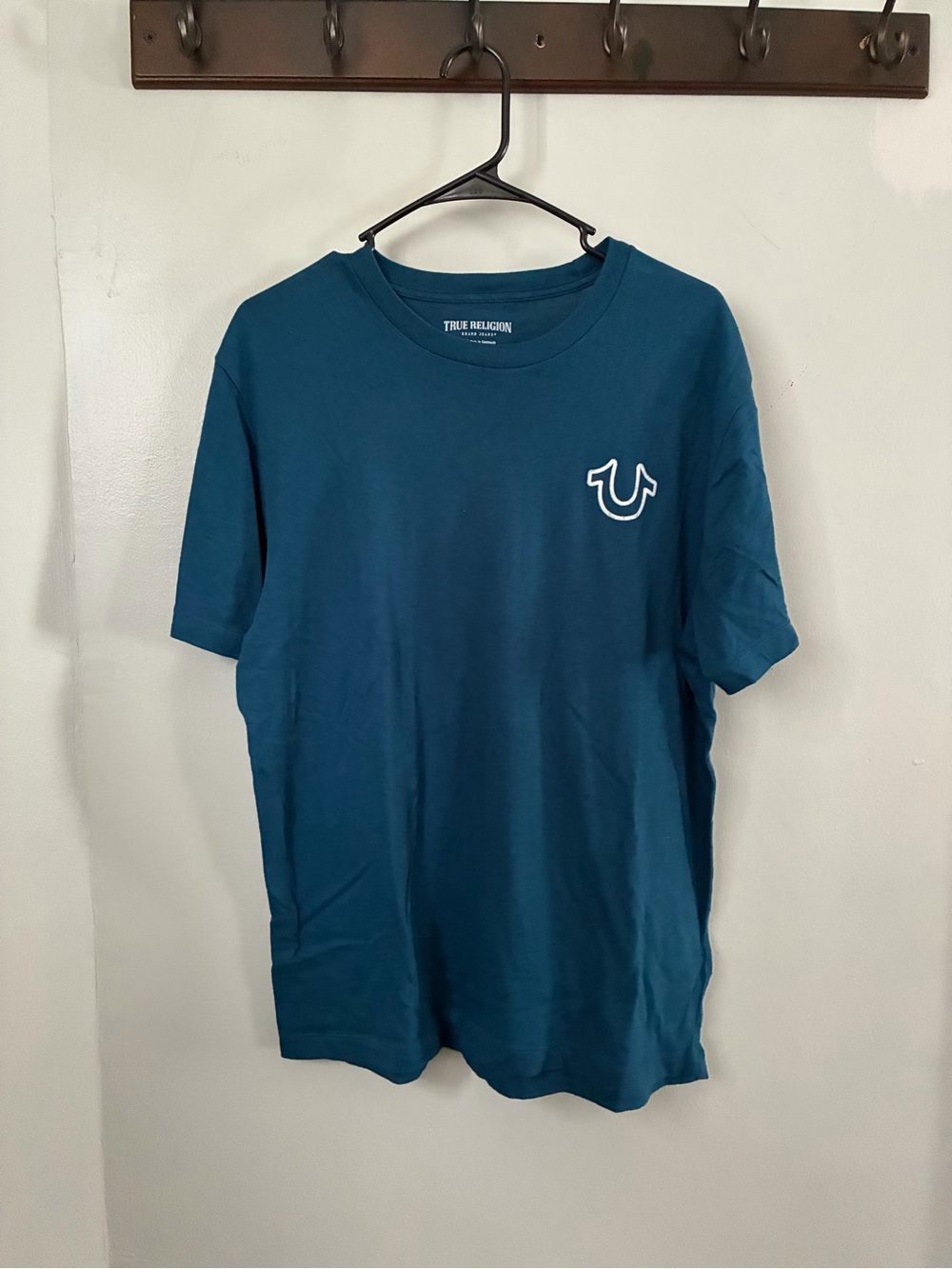 True Religion Teal Short Sleeve Crew Neck Logo Tee